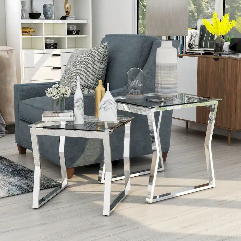 Morfell Contemporary 20-inch Glass Top 2-Piece Nesting Tables Set by Furniture of America