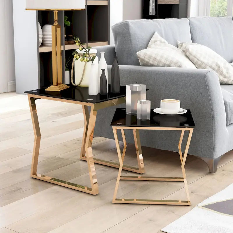 Morfell Contemporary 20-Zoll zweiteiliges Beistelltisch-Set mit Glasplatte von Furniture of America