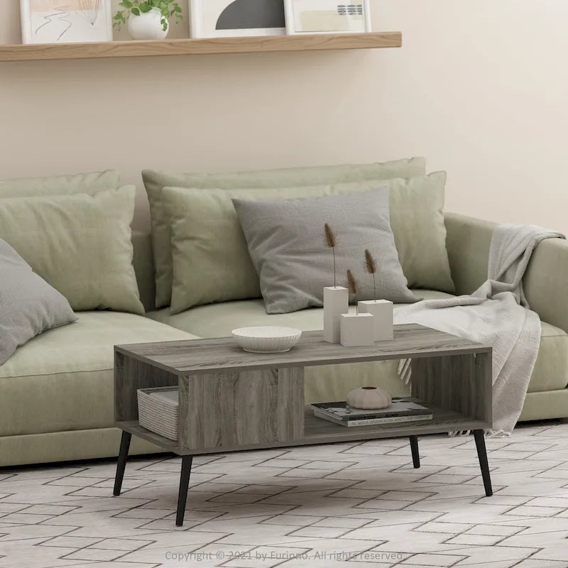 Furinno Claude Couchtisch im Mid-Century-Stil mit Holzbeinen