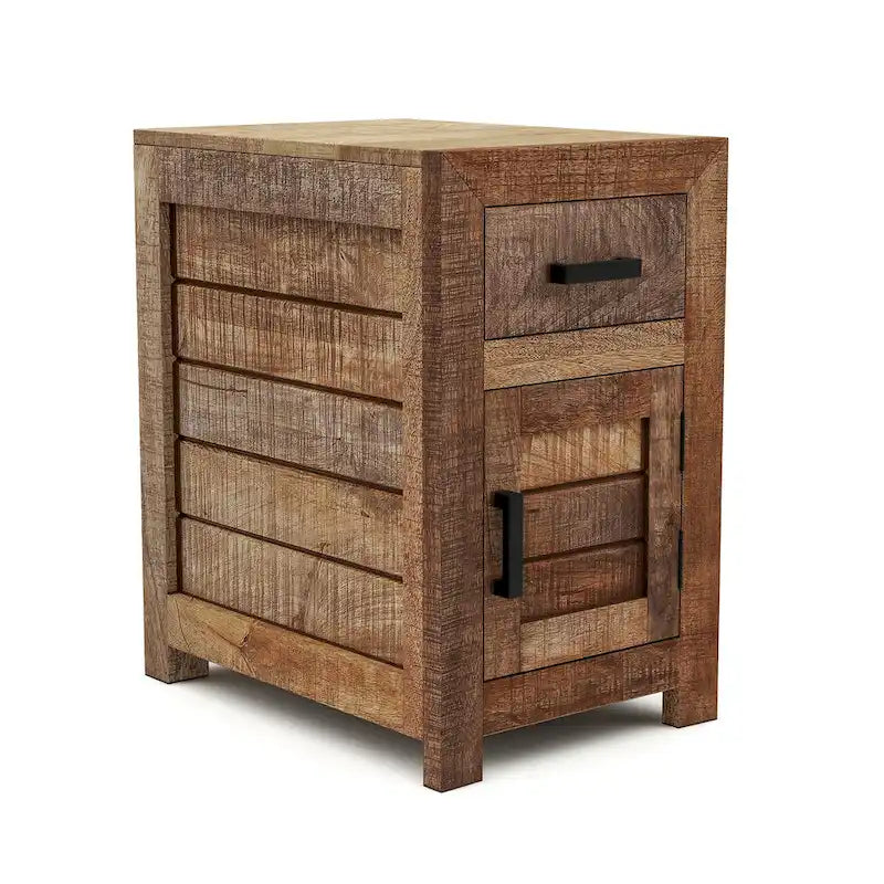 Anaisha Rustikaler Beistelltisch aus massivem Holz, warme Naturtöne, 58 cm, mit Stauraum, von Furniture of America