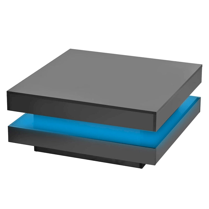 Hochglanz minimalistisches Design 2-stöckiger quadratischer Couchtisch mit steckbaren 16-farbigen LED-Leuchten Beistelltisch für das Wohnzimmer