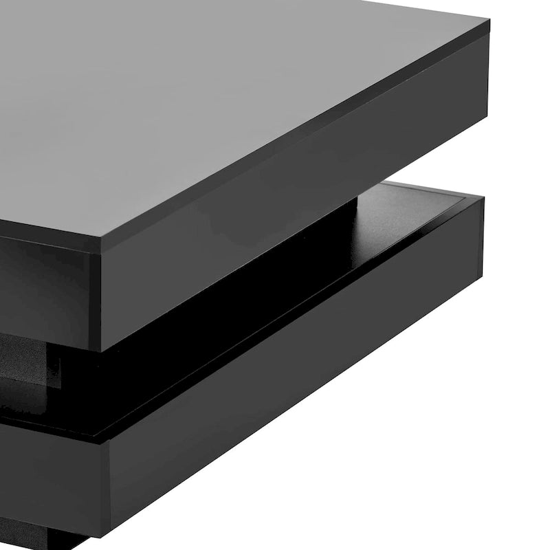 Hochglanz minimalistisches Design 2-stöckiger quadratischer Couchtisch mit steckbaren 16-farbigen LED-Leuchten Beistelltisch für das Wohnzimmer