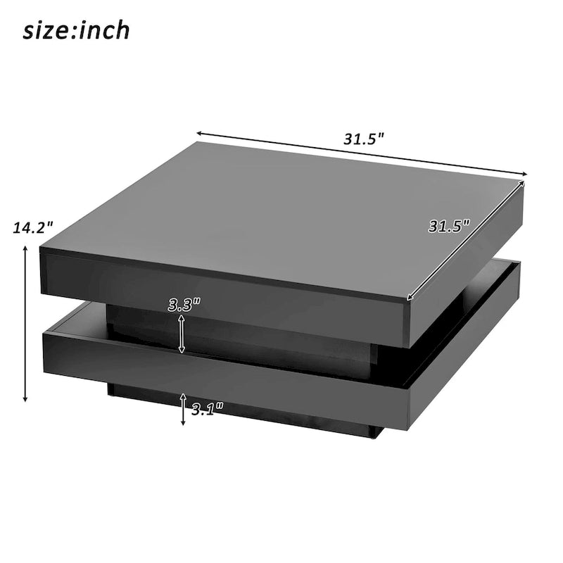 Hochglanz minimalistisches Design 2-stöckiger quadratischer Couchtisch mit steckbaren 16-farbigen LED-Leuchten Beistelltisch für das Wohnzimmer