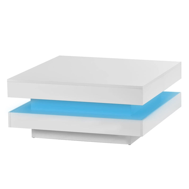 Hochglanz minimalistisches Design 2-stöckiger quadratischer Couchtisch mit steckbaren 16-farbigen LED-Leuchten Beistelltisch für das Wohnzimmer