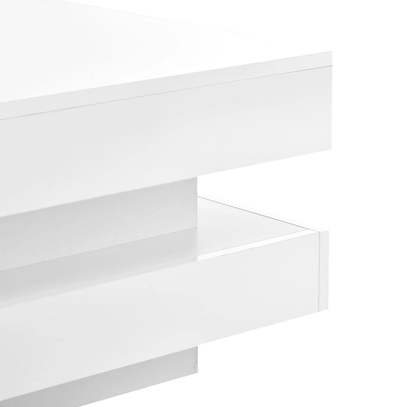 Hochglanz minimalistisches Design 2-stöckiger quadratischer Couchtisch mit steckbaren 16-farbigen LED-Leuchten Beistelltisch für das Wohnzimmer