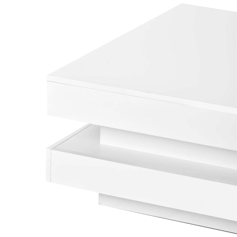 Hochglanz minimalistisches Design 2-stöckiger quadratischer Couchtisch mit steckbaren 16-farbigen LED-Leuchten Beistelltisch für das Wohnzimmer