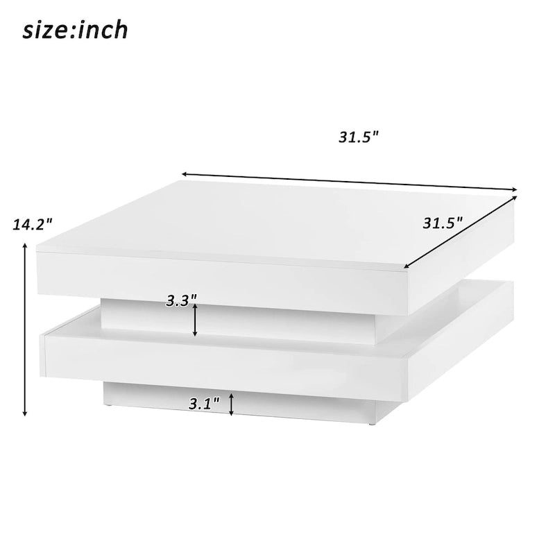Hochglanz minimalistisches Design 2-stöckiger quadratischer Couchtisch mit steckbaren 16-farbigen LED-Leuchten Beistelltisch für das Wohnzimmer