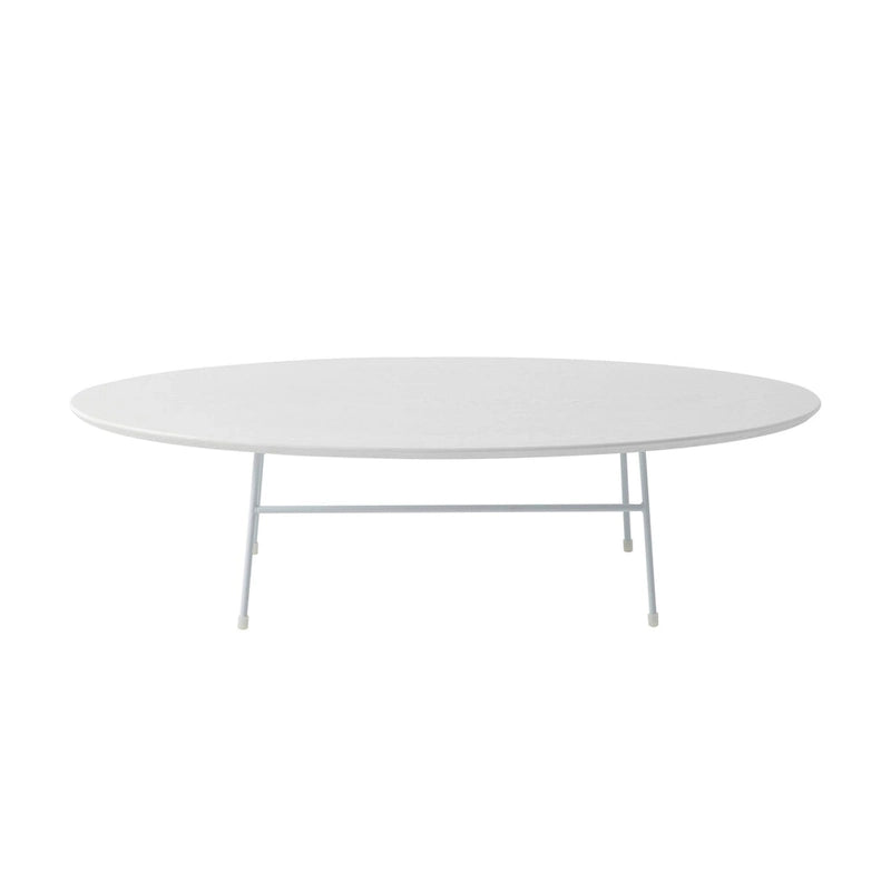 Rossmore Moderner ovaler Akzent-Couchtisch mit weiß pulverbeschichtetem Stahlrahmen für Home Office, Wohnzimmer und Schlafzimmer