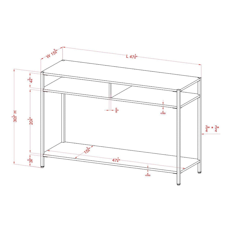 Raven Glam 48-Zoll-Stahl-3-Ablagen-Konsolentisch von Furniture of America