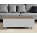 32 rechteckiger Couchtisch mit Liftplatte, Schublade und Regal, aus weißem und hellem Eichenholz, Holzwerkstoff – 54,4 H x 80 B x 54,4 T cm