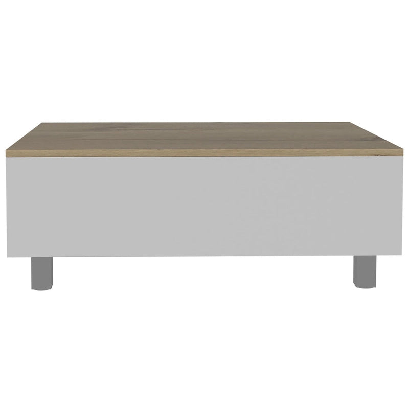 32 rechteckiger Couchtisch mit Liftplatte, Schublade und Regal, aus weißem und hellem Eichenholz, Holzwerkstoff – 54,4 H x 80 B x 54,4 T cm