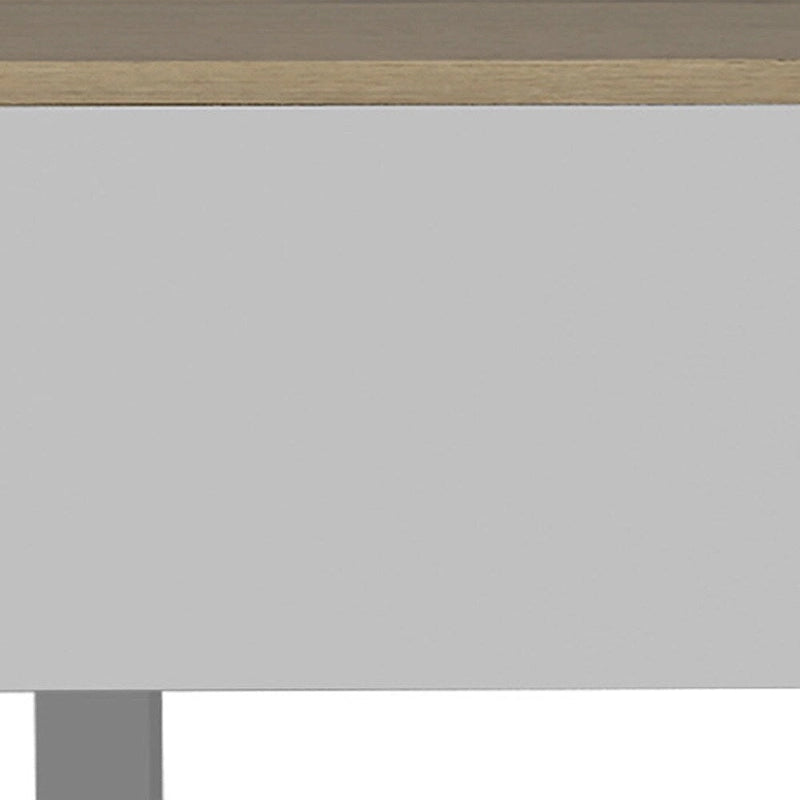 32 rechteckiger Couchtisch mit Liftplatte, Schublade und Regal, aus weißem und hellem Eichenholz, Holzwerkstoff – 54,4 H x 80 B x 54,4 T cm