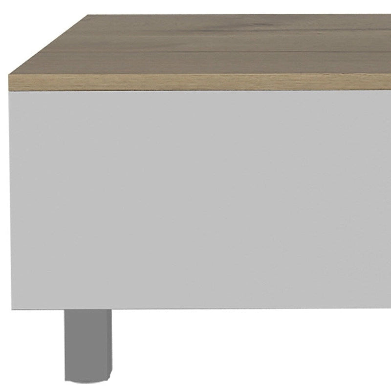 32 rechteckiger Couchtisch mit Liftplatte, Schublade und Regal, aus weißem und hellem Eichenholz, Holzwerkstoff – 54,4 H x 80 B x 54,4 T cm