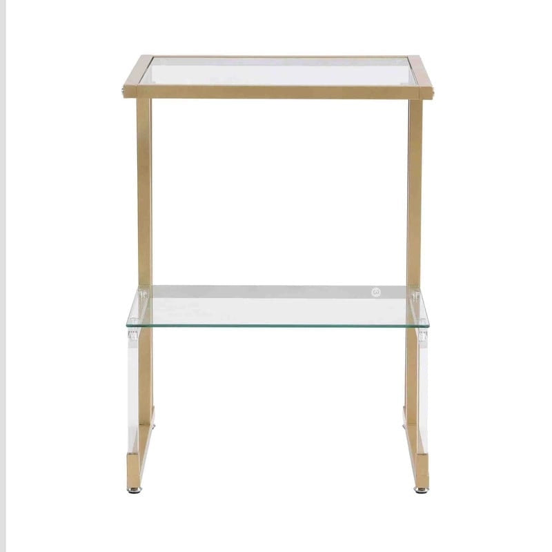 Grondin Beistelltisch im modernen Stil, 2 Etagen, Sofa-Beistelltisch mit Ablagen aus gehärtetem Glas und Metallgestell