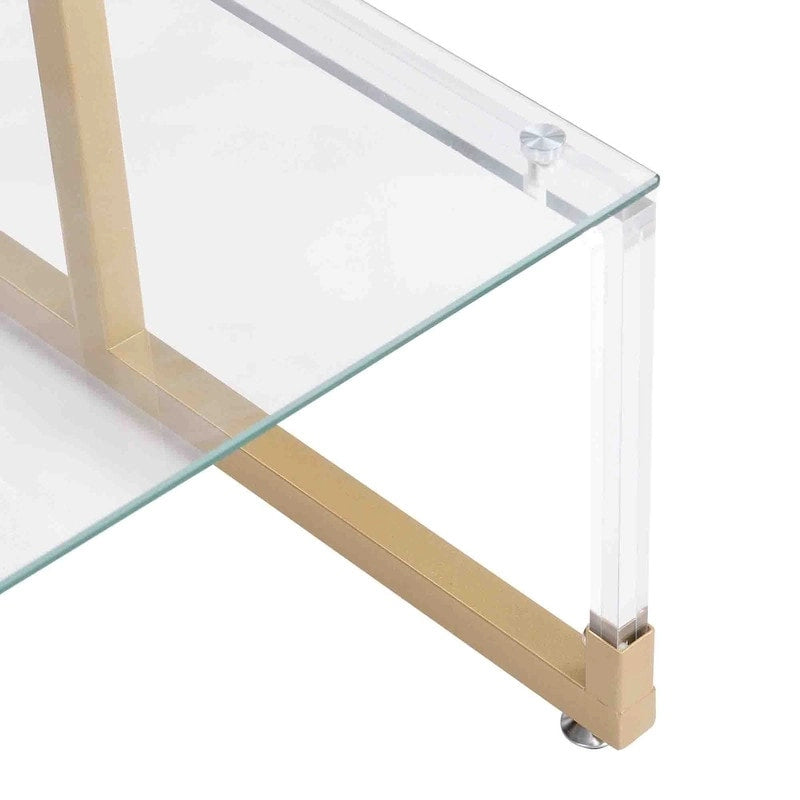 Grondin Beistelltisch im modernen Stil, 2 Etagen, Sofa-Beistelltisch mit Ablagen aus gehärtetem Glas und Metallgestell