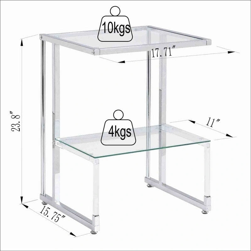 Grondin Beistelltisch im modernen Stil, 2 Etagen, Sofa-Beistelltisch mit Ablagen aus gehärtetem Glas und Metallgestell
