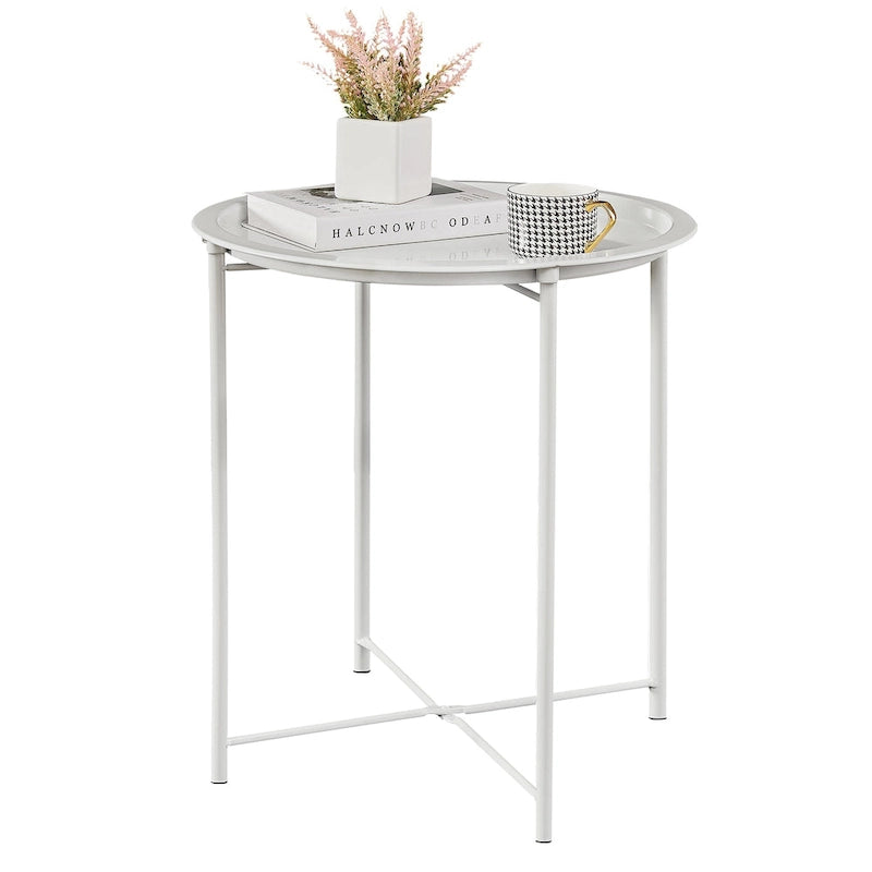 Runder klappbarer TV-Ablagetisch, kleiner runder Beistelltisch aus Stahl, keine Montage erforderlich – 47 x 47 x 50 cm