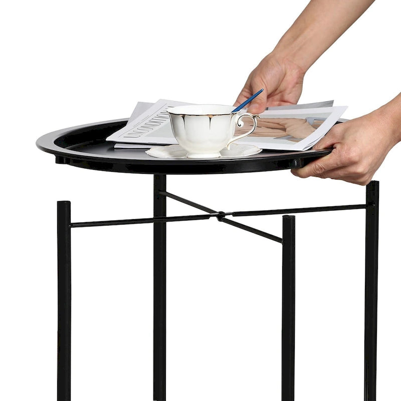 Runder klappbarer TV-Ablagetisch, kleiner runder Beistelltisch aus Stahl, keine Montage erforderlich – 47 x 47 x 50 cm
