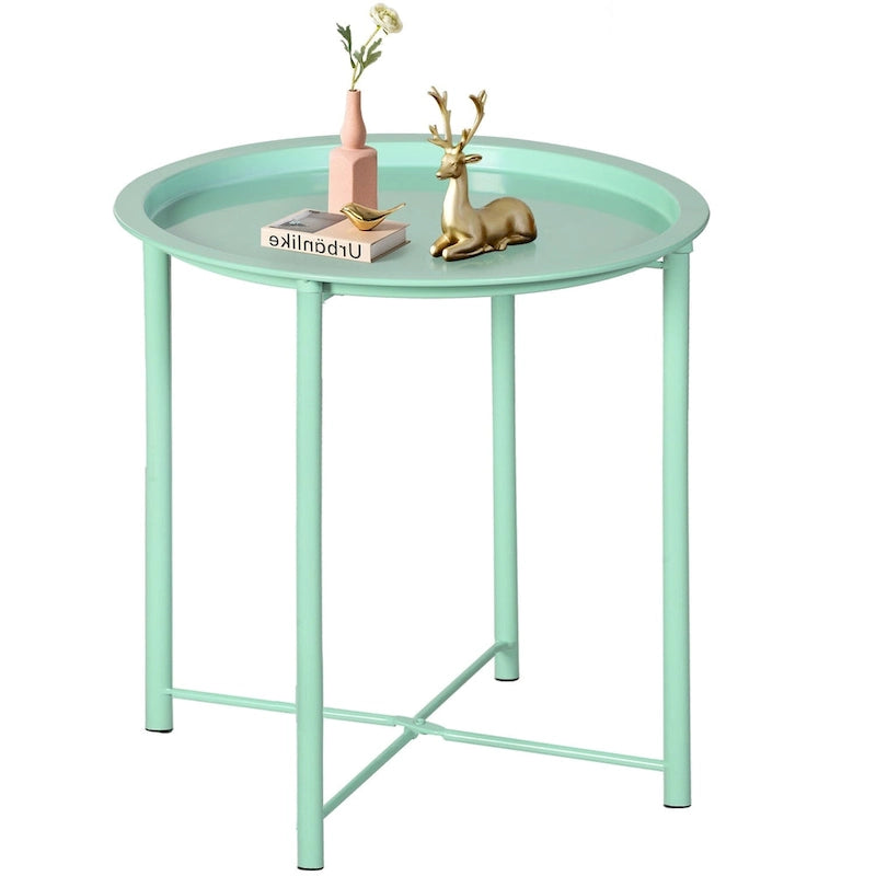 Runder klappbarer TV-Ablagetisch, kleiner runder Beistelltisch aus Stahl, keine Montage erforderlich – 47 x 47 x 50 cm