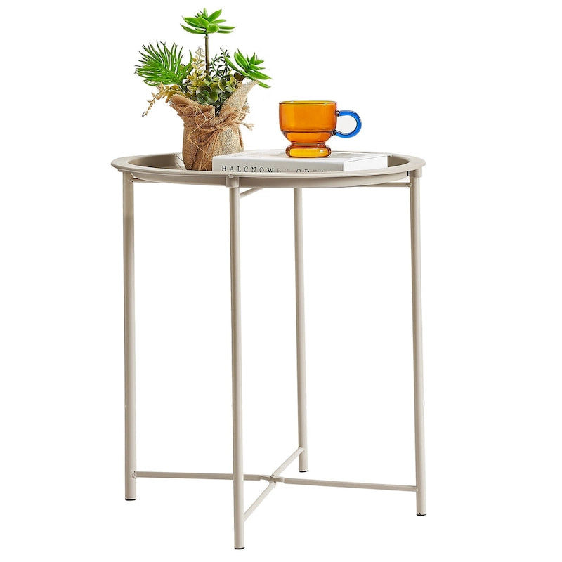 Runder klappbarer TV-Ablagetisch, kleiner runder Beistelltisch aus Stahl, keine Montage erforderlich – 47 x 47 x 50 cm