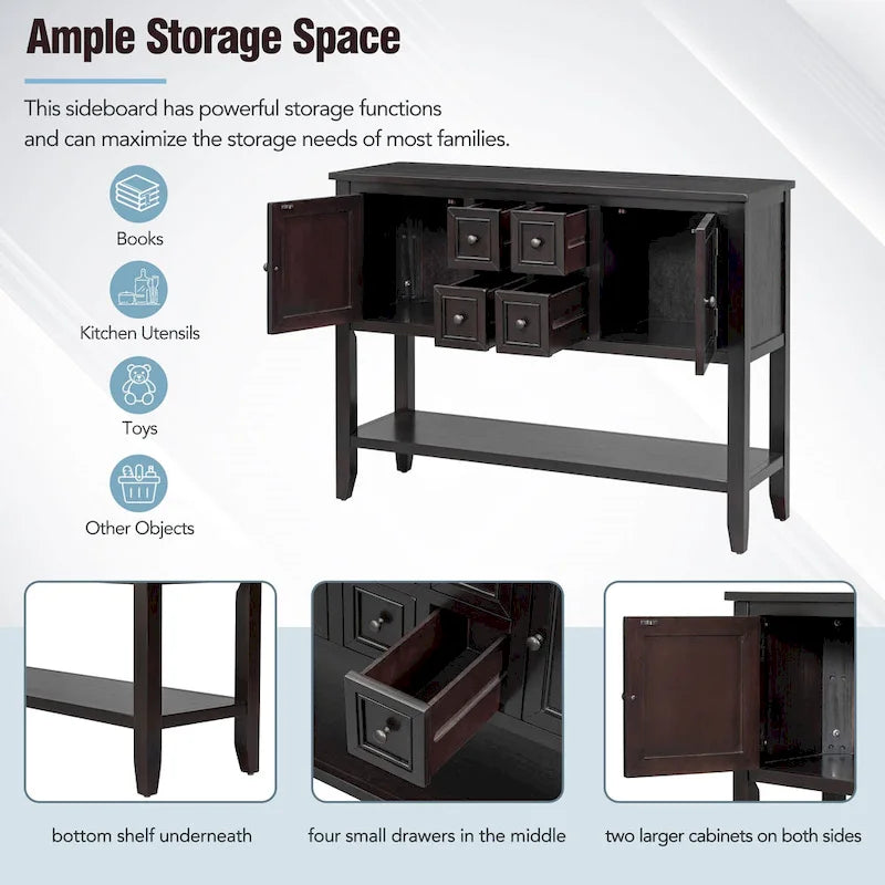 Nestfair Retro Sideboard Konsolentisch mit Schubladen und unterem Regal