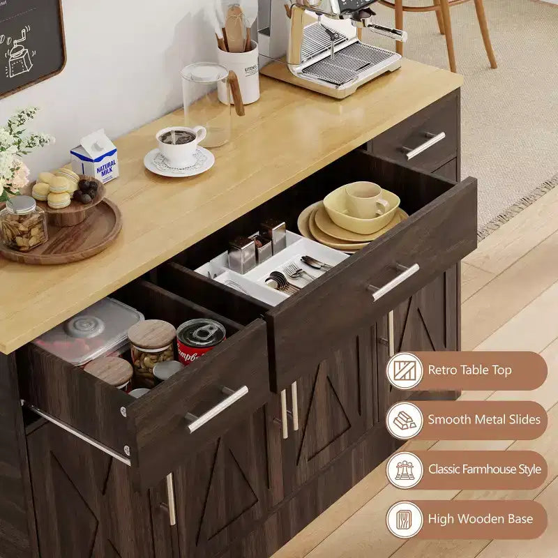Celebalcony Buffet-Schrank mit Stauraum, 53,4 großer Küchenschrank mit 3 Schubladen und 4 Türen, verstellbarer Einlegeboden für Küche, Wohnzimmer