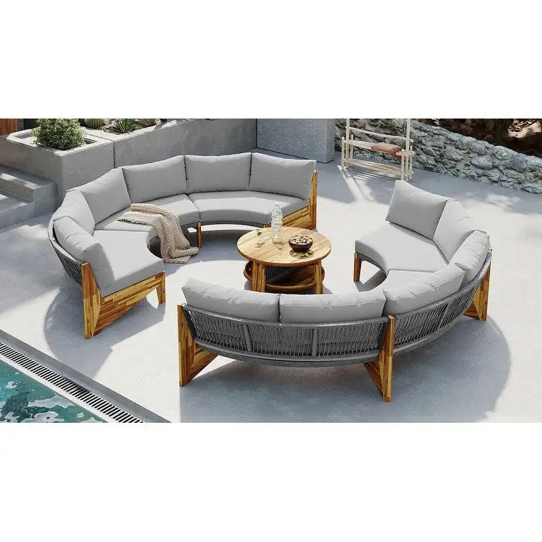 6-Personen-Sitzgruppe für draußen mit Kissen und 1 Couchtisch