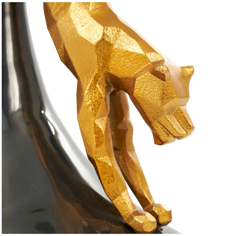 Aluminium-Metall-Leopard-Akzenttisch mit goldenem Leoparden-Akzent und gehärteter Glasplatte - Schwarz - Roche River Decor