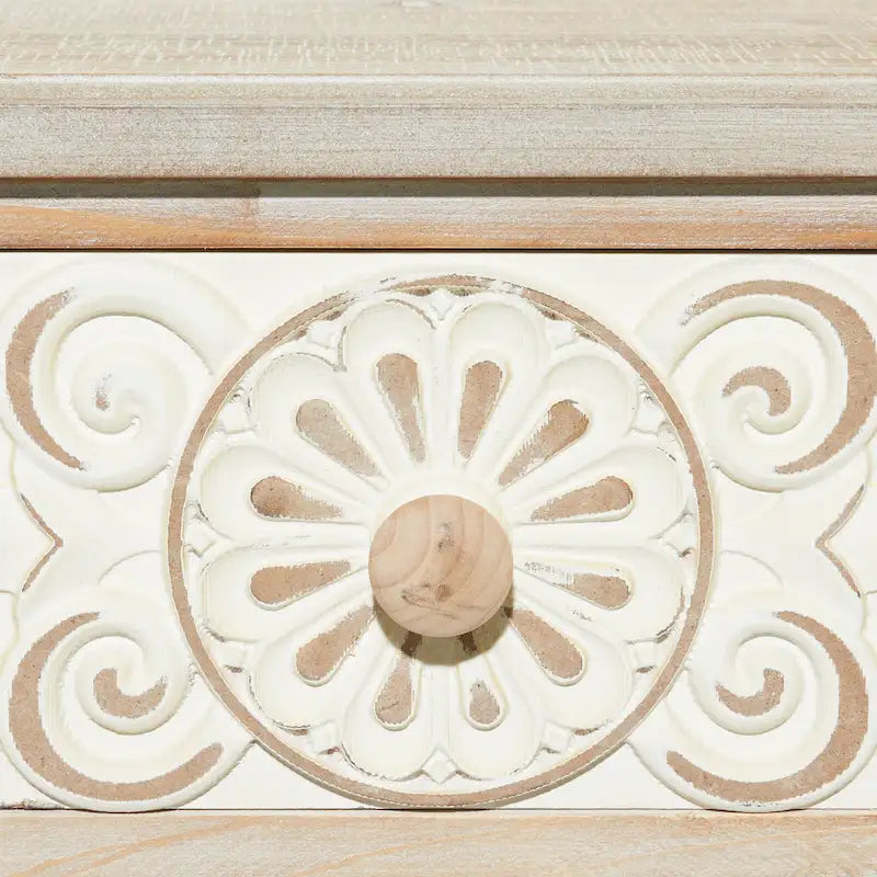 Konsole mit 2 Schubladen, aufwendig geschnitzt aus Holz mit Blumenmuster – Braun – Roche River Decor – 40,6B x 91,4L x 83,8H cm