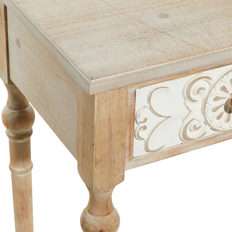 Konsole mit 2 Schubladen, aufwendig geschnitzt aus Holz mit Blumenmuster – Braun – Roche River Decor – 40,6B x 91,4L x 83,8H cm
