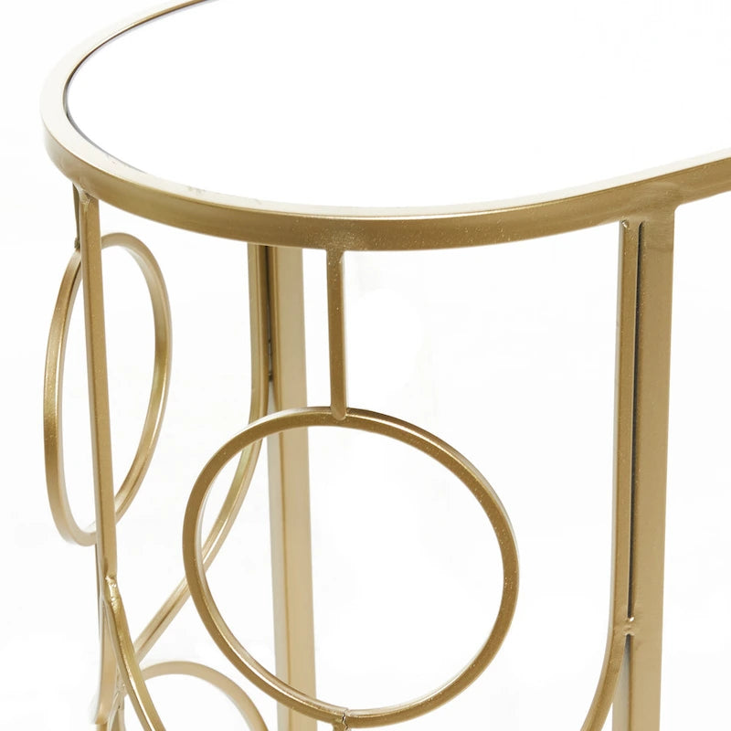 Geometrischer Beistelltisch aus Metall mit verspiegelter Glasplatte – Gold – Roche River Decor – 48,26B x 30,48L x 60,96H