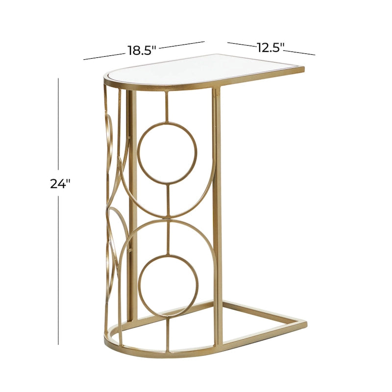 Geometrischer Beistelltisch aus Metall mit verspiegelter Glasplatte – Gold – Roche River Decor – 48,26B x 30,48L x 60,96H