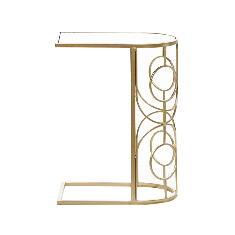 Geometrischer Beistelltisch aus Metall mit verspiegelter Glasplatte – Gold – Roche River Decor – 48,26B x 30,48L x 60,96H