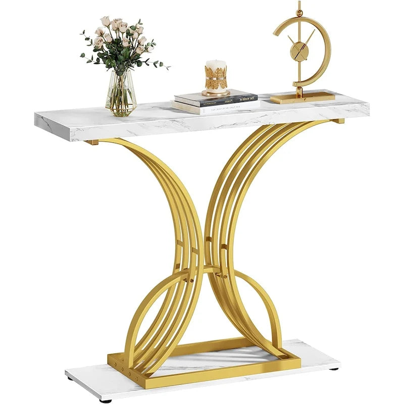 Moderner goldener Konsolen-Sofatisch mit Marmorplatte für den Eingangsbereich/Flur
