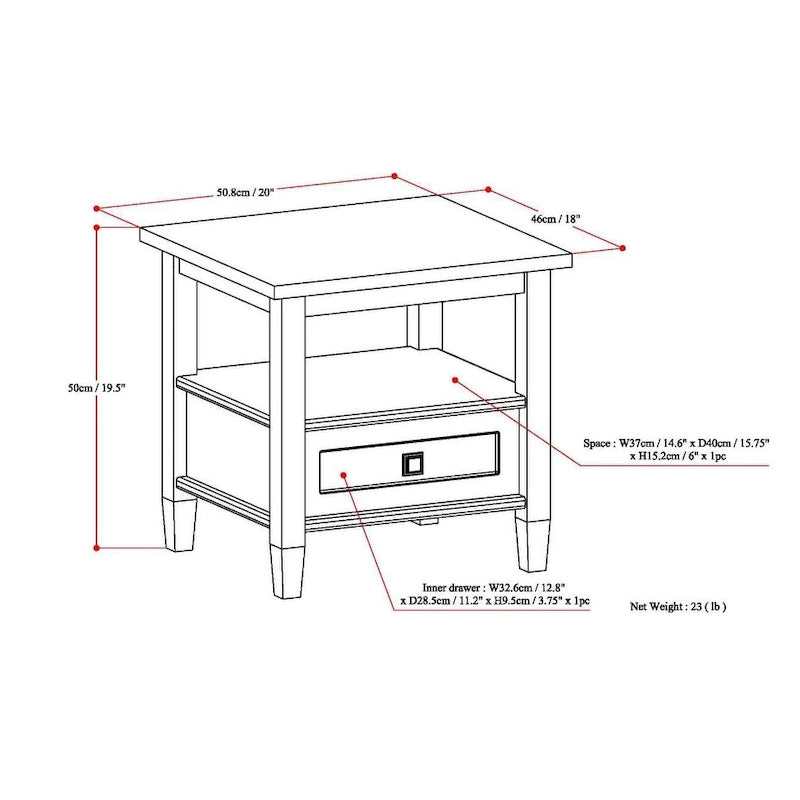 WYNDENHALL Norfolk Massivholz 50 cm breiter, rechteckiger Beistelltisch im Transitional-Stil - 50 cm breit
