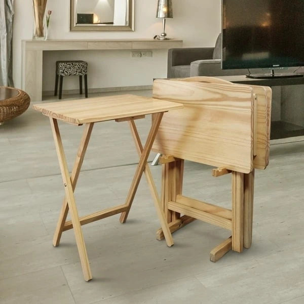 Porch & Den Laflin Traditionelles 5-teiliges Tablett-Tisch-Set aus Massivholz