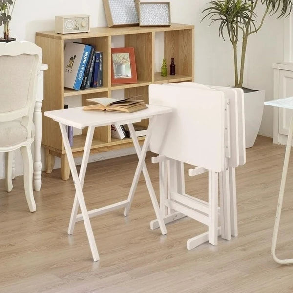 Porch & Den Laflin Traditionelles 5-teiliges Tablett-Tisch-Set aus Massivholz