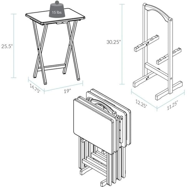 Porch & Den Laflin Traditionelles 5-teiliges Tablett-Tisch-Set aus Massivholz