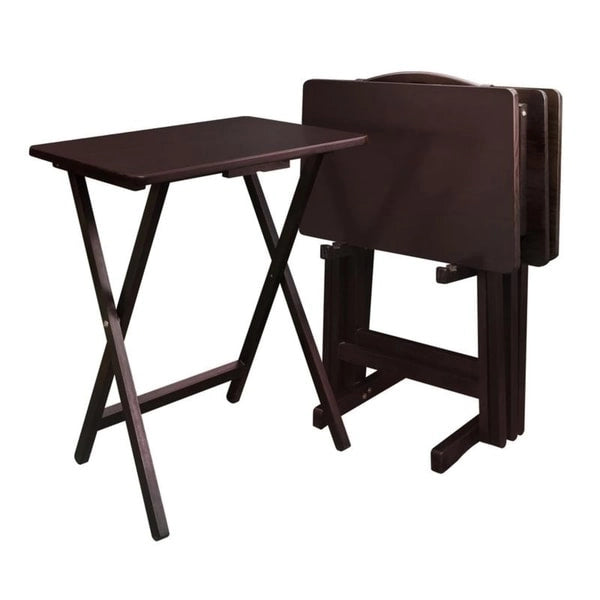Porch & Den Laflin Traditionelles 5-teiliges Tablett-Tisch-Set aus Massivholz