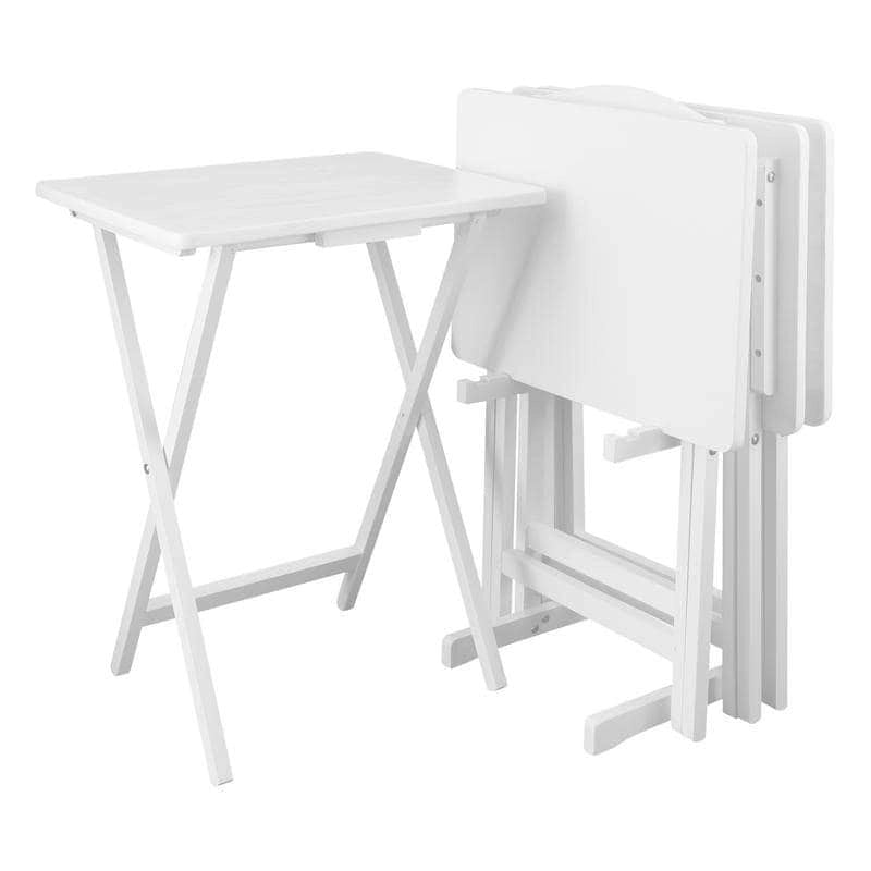 Porch & Den Laflin Traditionelles 5-teiliges Tablett-Tisch-Set aus Massivholz