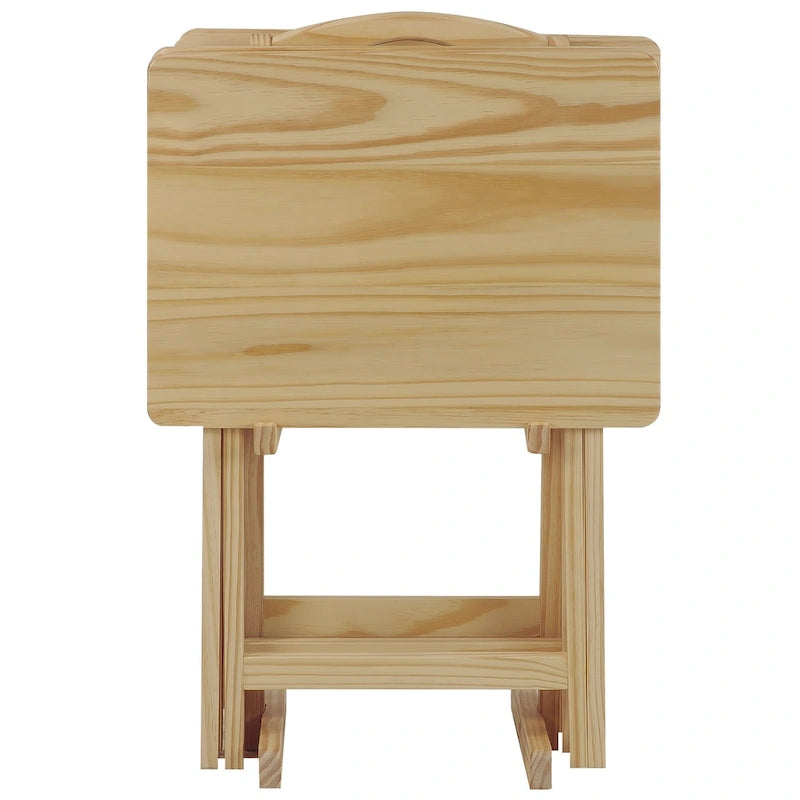 Porch & Den Laflin Traditionelles 5-teiliges Tablett-Tisch-Set aus Massivholz