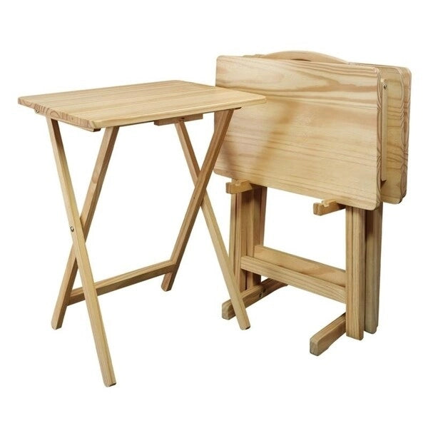 Porch & Den Laflin Traditionelles 5-teiliges Tablett-Tisch-Set aus Massivholz