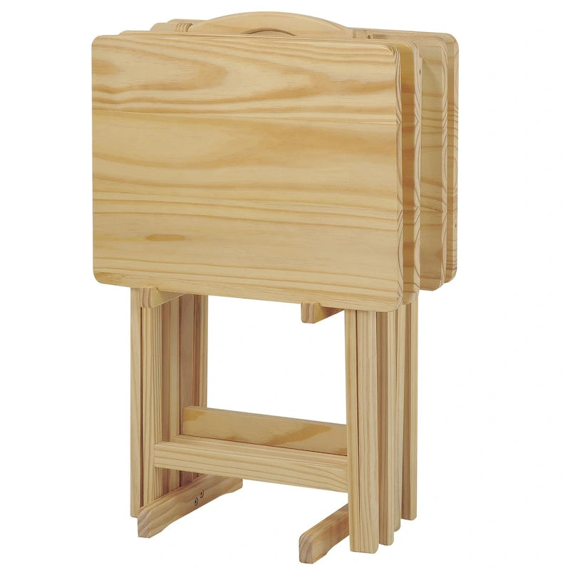 Porch & Den Laflin Traditionelles 5-teiliges Tablett-Tisch-Set aus Massivholz