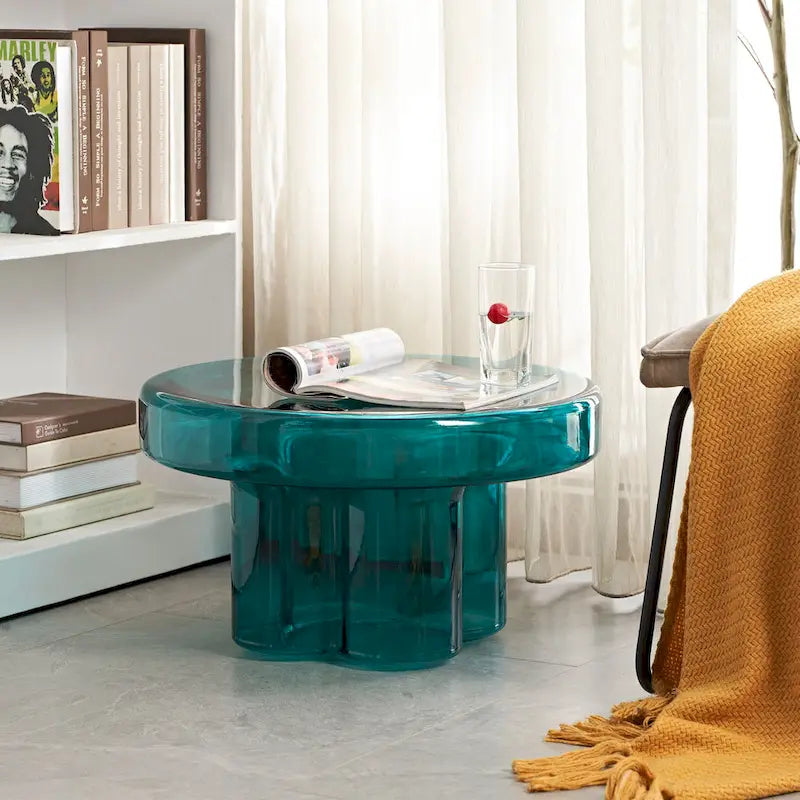 Moderner Künstlerischer Blumen Glas Runder Couchtisch Beistelltisch