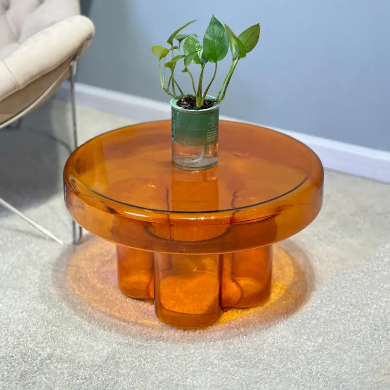Moderner Künstlerischer Blumen Glas Runder Couchtisch Beistelltisch