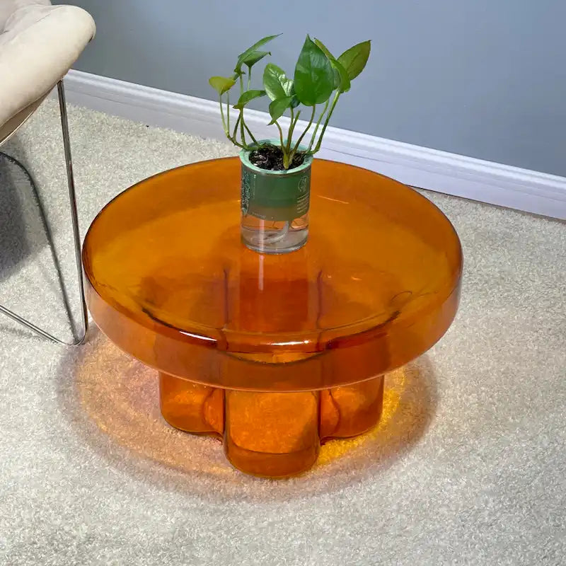 Moderner Künstlerischer Blumen Glas Runder Couchtisch Beistelltisch