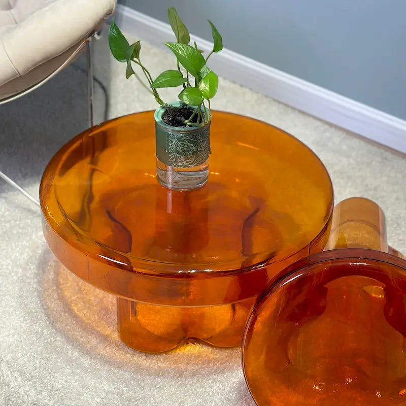 Moderner Künstlerischer Blumen Glas Runder Couchtisch Beistelltisch