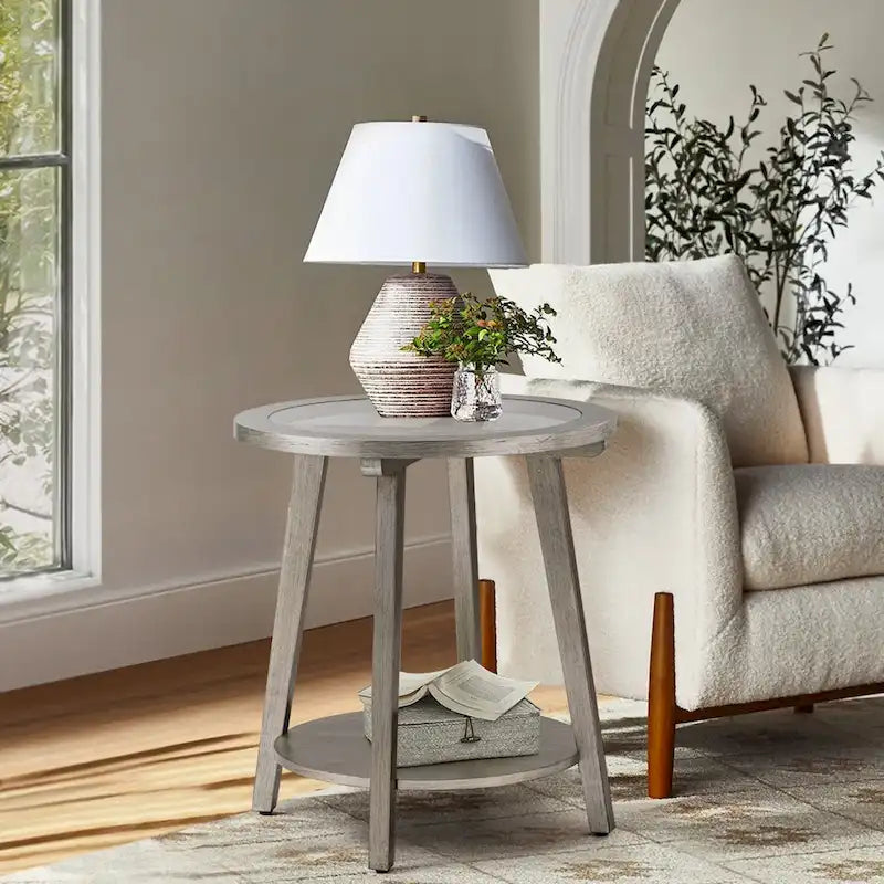 COSIEST 2-stöckiger, runder Glastisch in Silber für das Wohnzimmer – 56 B x 56 T x 61 H cm