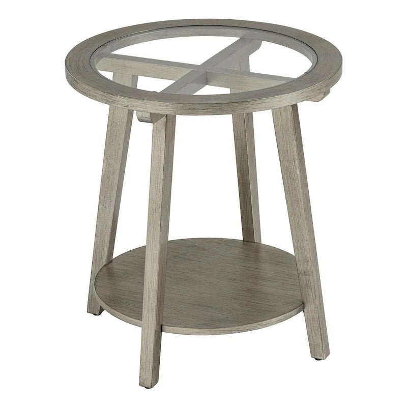 COSIEST 2-stöckiger, runder Glastisch in Silber für das Wohnzimmer – 56 B x 56 T x 61 H cm