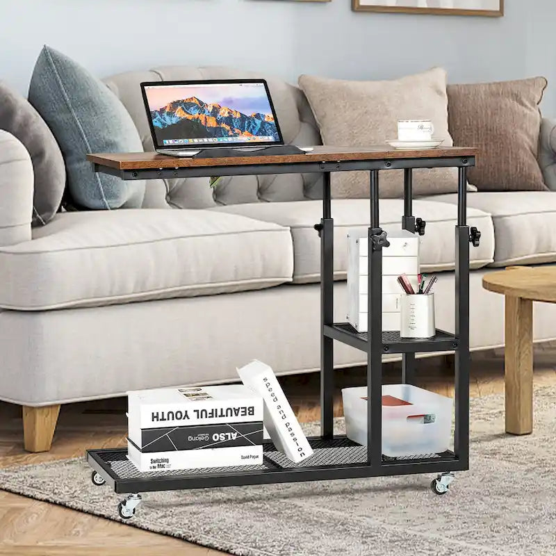 C-förmiger Beistelltisch, höhenverstellbar, mobiler Sofa-Schreibtisch mit Rollen